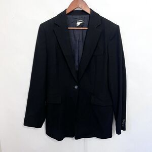 J Crew Womens Boyfriend Blazer 100% Wool Black Large Pockets Classic 1 Button